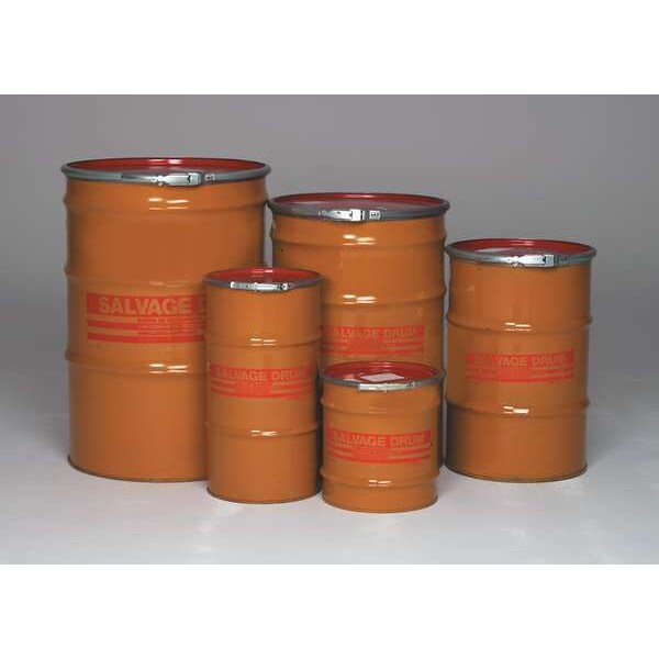 Open Head Salvage Drum, Steel, 10 gal, Unlined, Yellow