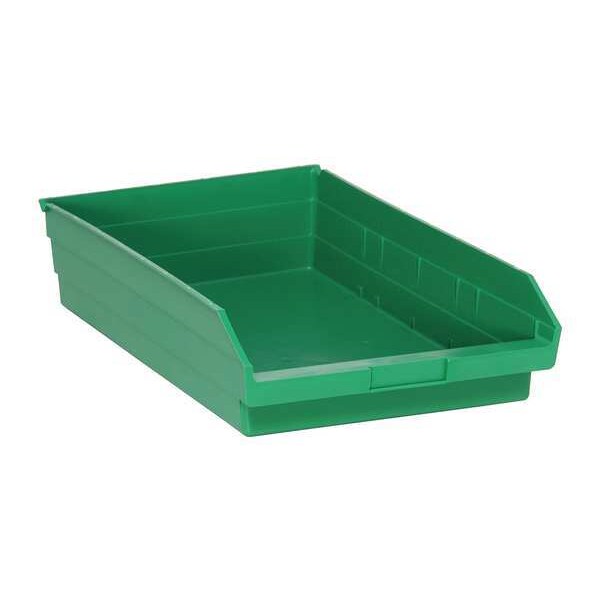 Shelf Storage Bin, Green, Polypropylene, 17 7/8 in L x 11 1/8 in W x 4 in H, 50 lb Load Capacity