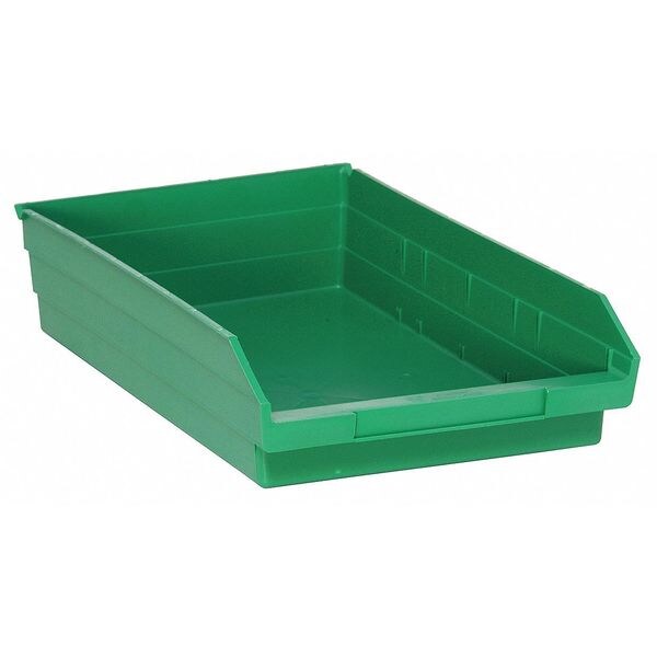 Shelf Storage Bin, Green, Polypropylene, 17 7/8 in L x 11 1/8 in W x 4 in H, 50 lb Load Capacity