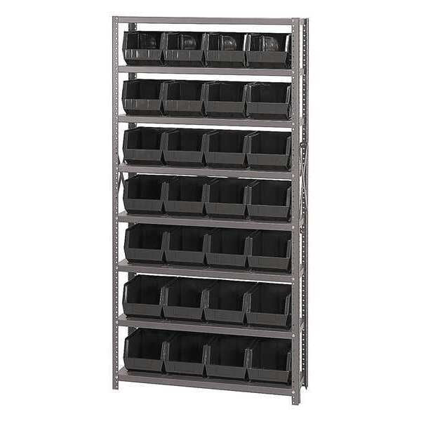 Steel Bin Shelving, 36 in W x 75 in H x 12 in D, 8 Shelves, Black