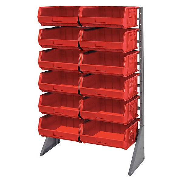 Steel Bin Rail Floor Rack, 15 in W x 36 in D x 54 in H, Red