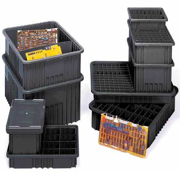 Divider Box, Black, Polypropylene, 22 1/2 in L, 17 1/2 in W, 3 in H, 0.46 cu ft Volume Capacity