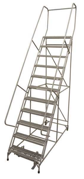 140 in H Steel Rolling Ladder, 11 Steps