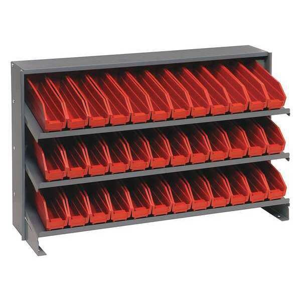 Steel Bench Pick Rack, 36 in W x 21 in H x 12 in D, 3 Shelves, Red