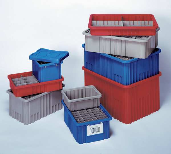 Divider Box, Gray, Polypropylene, 10 7/8 in L, 8 1/4 in W, 3 1/2 in H, 0.1 cu ft Volume Capacity