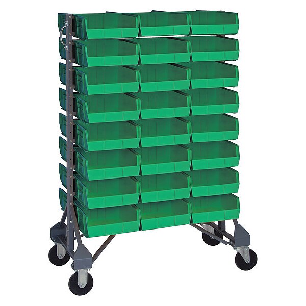 Steel Mobile Bin Rail Floor Rack, 20 in W x 36 in D x 53 in H, Green