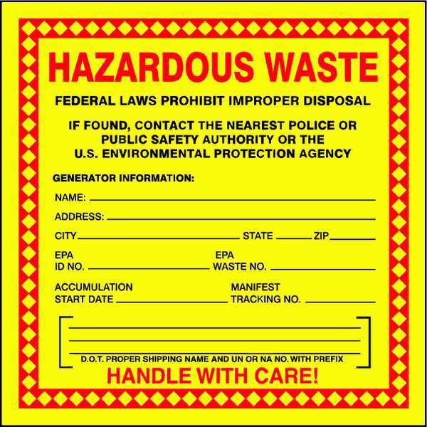 Hazardous Waste Label, 6 In. H, PK25, MHZW20EVP