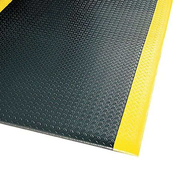 Antifatigue Runner, Black/Yellow, 60 ft. L x 3 ft. W, PVC, Corrugated Surface Pattern, 1/2