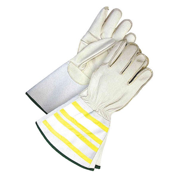 Water Repellent Grain Cowhide Utility Glove HiViz Gauntlet, Shrink Wrapped, Size S