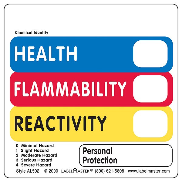 Hazcom Label, 4inx4in, Paper, 500 Labels