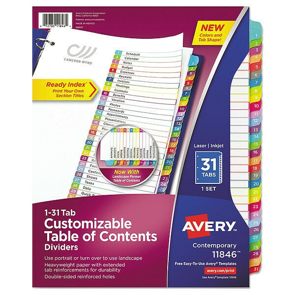 Contents Dividers, Multicolor Tabs, Pk31