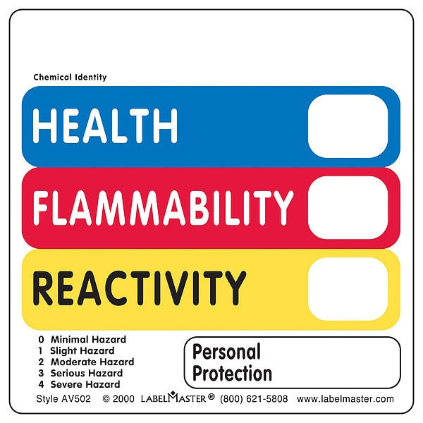Hazcom Label, 4inx4in, Vinyl, 500 Labels