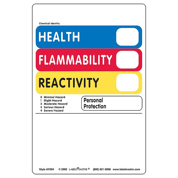 Hazcom Label, 4inx6in, Vinyl, 500 Labels