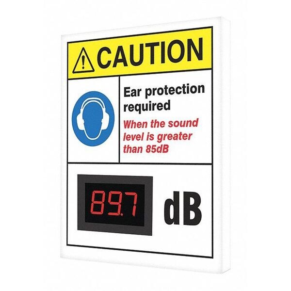 Sound Level Decibel Meter Sign, 12 in Height, 10 in Width, Aluminum, Vertical Rectangle, English