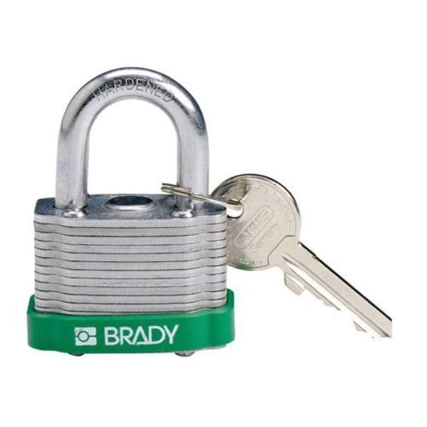 Keyed Padlock, Open, Rectangular Reinforced Steel Body, Hardened Steel Shackle, 23/32 in W