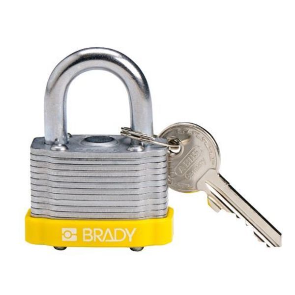 Keyed Padlock, Open, Rectangular Reinforced Steel Body, Hardened Steel Shackle, 23/32 in W