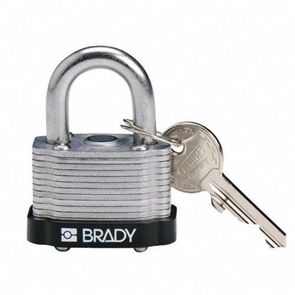 Keyed Padlock, Open, Rectangular Reinforced Steel Body, Hardened Steel Shackle, 23/32 in W