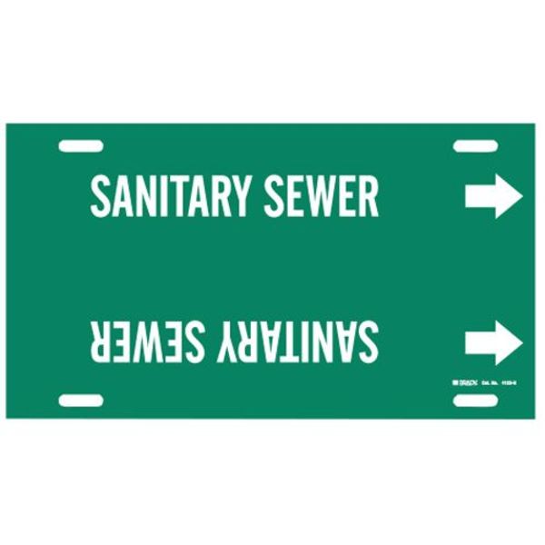 Pipe Marker, Sanitary Sewer, Gn, 10 to15 In