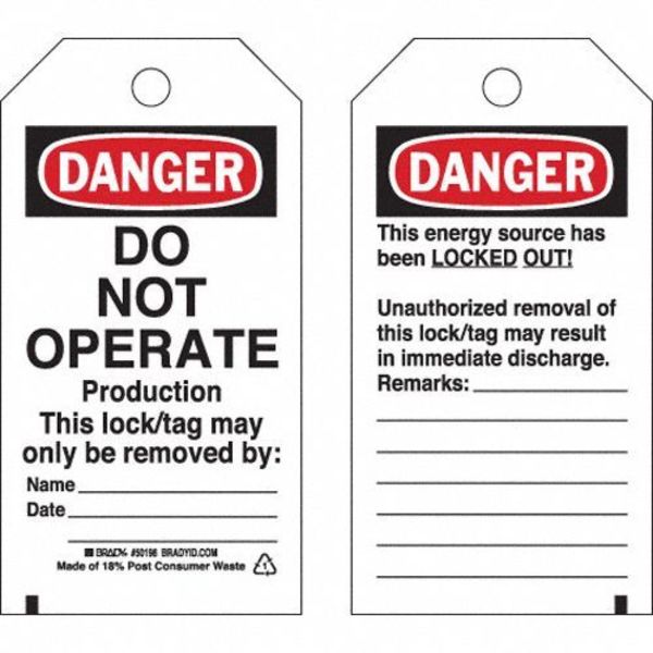Danger Tag, 5-3/4 x 3 In, OSHA, 3/8 In, PK25