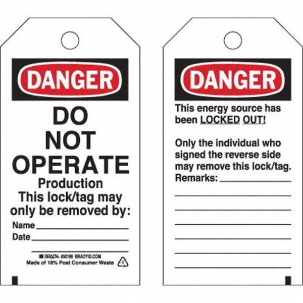 Danger Tag, 5-3/4 x 3 In, OSHA, 3/8 In, PK25