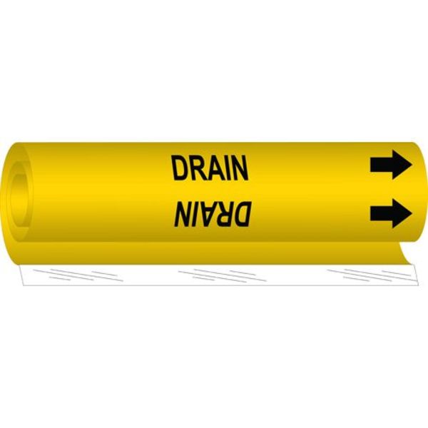 Pipe Marker, Drain, Yellow, 1/2 to 1-3/8 In