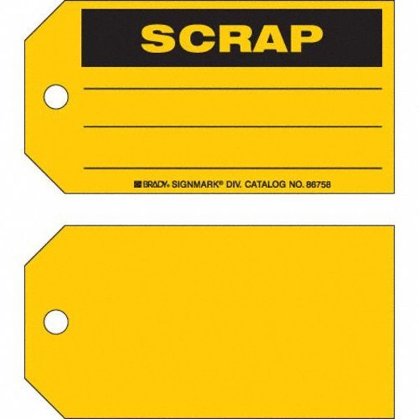 Scrap Tag, 3 x 5-3/4 In, Bk/Yel, Met, PK100