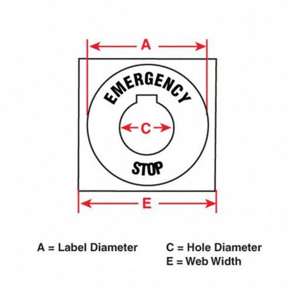 Emergency Stop Legend Plate Label, 30mm, White on Red, THTEP-197-593RD