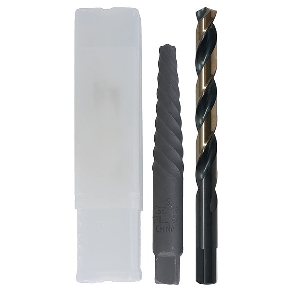 2PC HD HSS Black & Gold Jobber Drill 5/64 and Screw Extractor #1 Set Cle-Line 1864