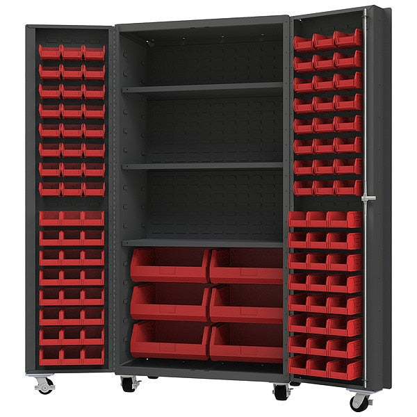 Heavy Duty Mobile Bin Cabinet, Red