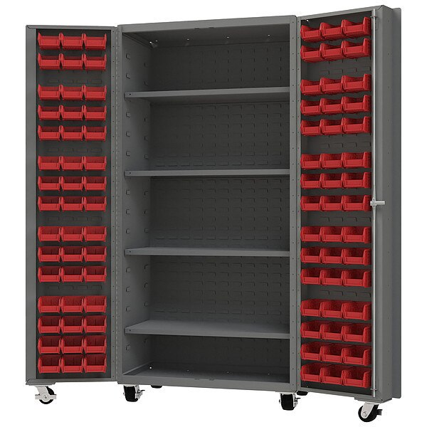 Heavy Duty Mobile Bin Cabinet, Red