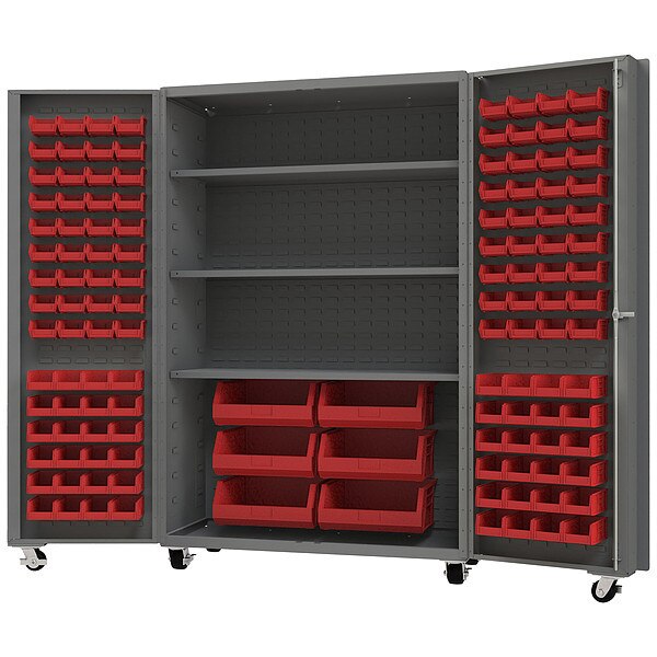 Heavy Duty Mobile Bin Cabinet, Red