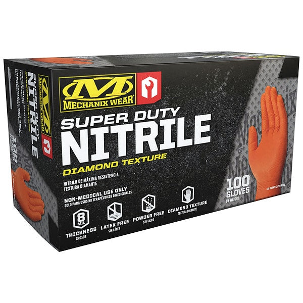 Disposable Gloves, Nitrile, Orange, 2XL ( 12 ), 100 PK
