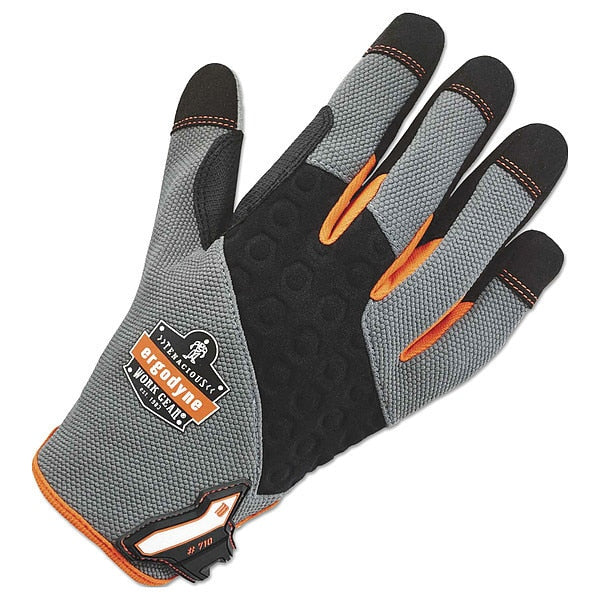 Mechanics Gloves, L, Gray, Reinforced Padded, Hex-Stretch Knit