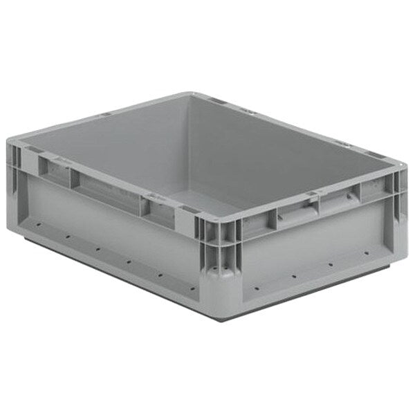 Straight Wall Container, Gray, Polypropylene, 16 in L, 12 in W, 9 in H, 0.68 cu ft Volume Capacity