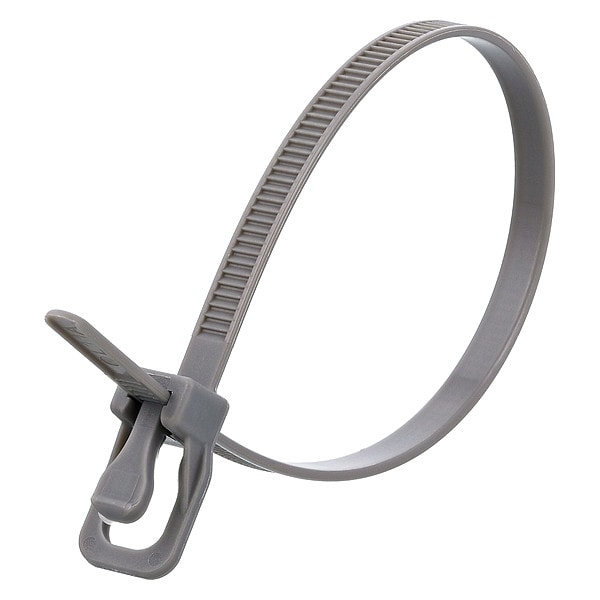 Releasable Tie, Gray, Nylon, PK100