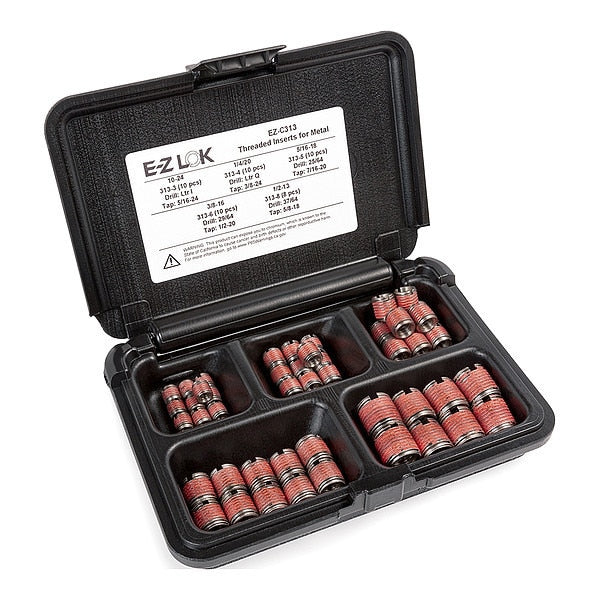 Thread Repair Kit, Self Locking Thread Inserts, Plain 18-8 Stainless Steel, 56 Inserts
