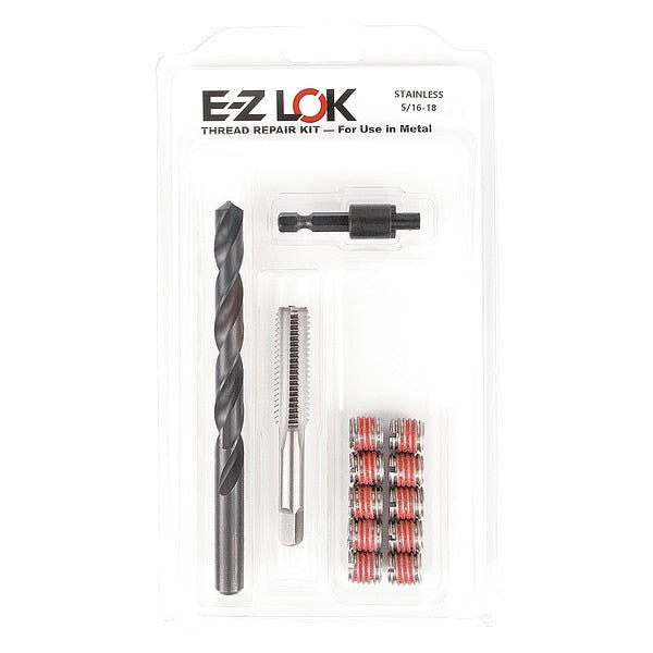Thread Repair Kit, Self Locking Thread Inserts, Plain 18-8 Stainless Steel, 10 Inserts
