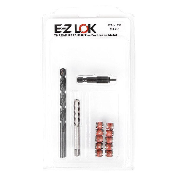 Thread Repair Kit, Self Locking Thread Inserts, Plain 18-8 Stainless Steel, 10 Inserts