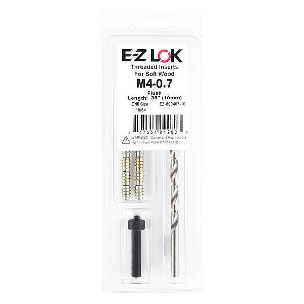 Thread Repair Kit, Hex Drive Threaded Inserts, M4-0.70, Hexavalent Chromium Zinc, 10 Inserts