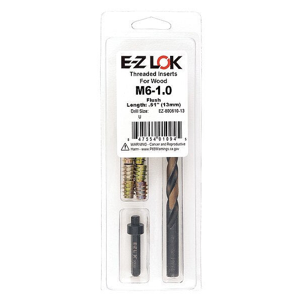 Thread Repair Kit, Hex Drive Threaded Inserts, M6-1.00, Hexavalent Chromium Zinc, 10 Inserts