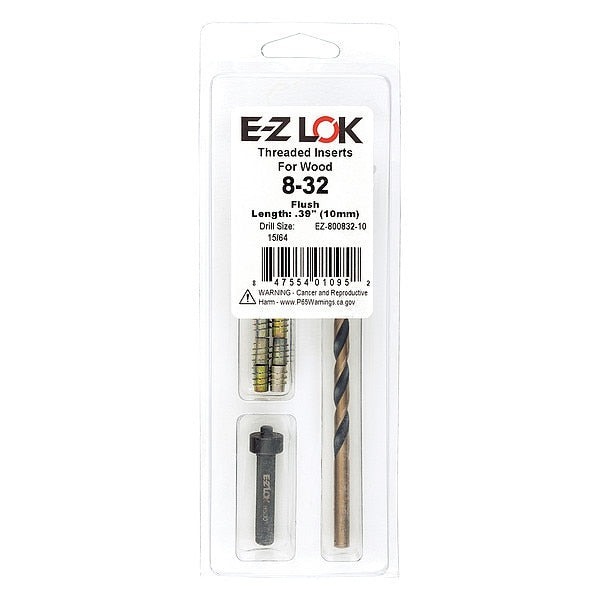 Thread Repair Kit, Hex Drive Threaded Inserts, #8-32, Hexavalent Chromium Zinc, 10 Inserts