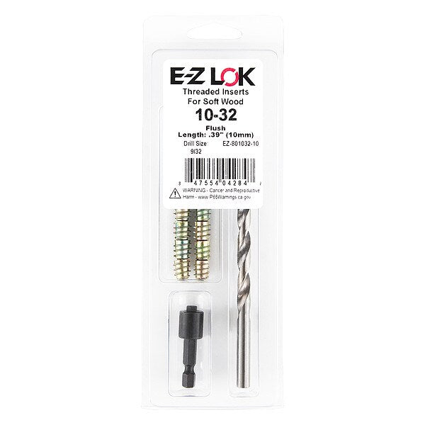 Thread Repair Kit, Hex Drive Threaded Inserts, #10-32, Hexavalent Chromium Zinc, 10 Inserts