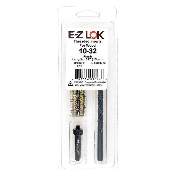 Thread Repair Kit, Hex Drive Threaded Inserts, #10-32, Hexavalent Chromium Zinc, 10 Inserts
