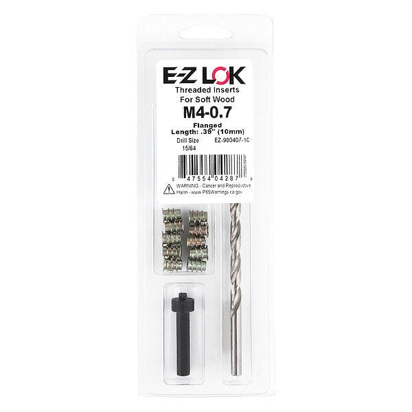 Thread Repair Kit, Hex Drive Threaded Inserts, M4-0.70, Hexavalent Chromium Zinc, 10 Inserts
