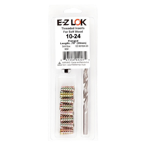 Thread Repair Kit, Hex Drive Threaded Inserts, #10-24, Hexavalent Chromium Zinc, 8 Inserts