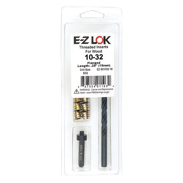 Thread Repair Kit, Hex Drive Threaded Inserts, #10-32, Hexavalent Chromium Zinc, 10 Inserts