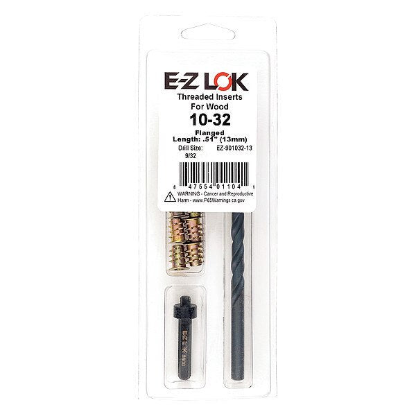Thread Repair Kit, Hex Drive Threaded Inserts, #10-32, Hexavalent Chromium Zinc, 10 Inserts