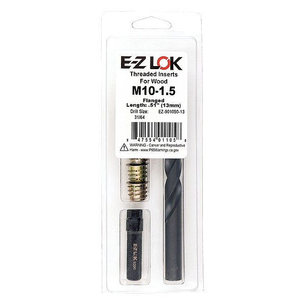 Thread Repair Kit, Hex Drive Threaded Inserts, M10-1.50, Hexavalent Chromium Zinc, 5 Inserts