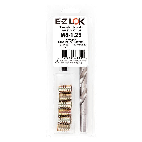 Thread Repair Kit, Hex Drive Threaded Inserts, M8-1.25, Hexavalent Chromium Zinc, 6 Inserts
