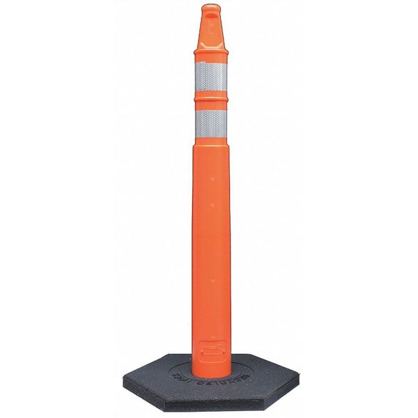 Delineator Post with Base, HDPE, Meets MUTCD Requirements, Temporary, Orange, 43 in H, Flat Top
